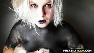 Big-Bodied Blonde Goth Babe's Solo Cam Show