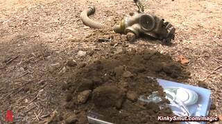 Bound blonde Dresden prepares for sex by survivalist Charles Dera