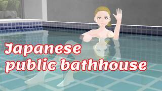 Anime woman took a bath in a Japanese public bath【sento】