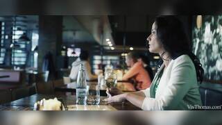 Kathy Anderson and Nikki Sweet on a blue bed in VivThomas lesbian bondage scenes