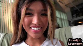 Tiny Asian cheerleader bae pussyrubing and stroking POV