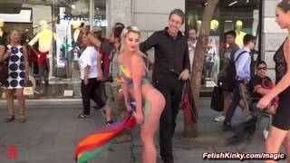 Body painted babe Sienna Day paraded and fucked in public