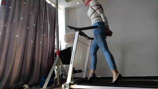 Tied Chinese girl forced running on treadmill 4