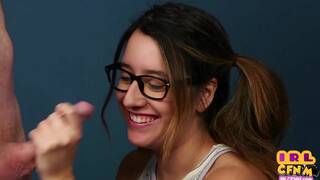 British CFNM amateur gal with glasses sucks cock till cum