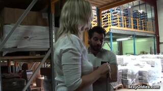 Tall French MILF Melany Paris sucks and fucks in the warehouse she works at