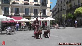 Slaves Julia Roca and Alexa Nasha are subjected to rough sex in public