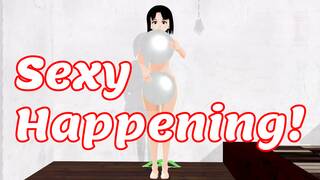 【Mia】 Anime girl tried to hide her body with a tray, but it was impossible.