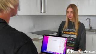 A blonde who's eager to have a taste