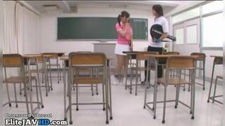 Japanese college girl has passionate sex in classroom