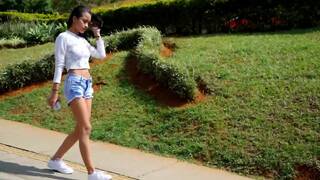 Flexible teen with big ass gagging on a huge cock during stretching routine