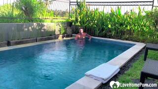 Enjoying the pool and his hard tool