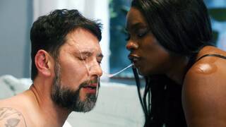 Guy finds submissive wife and her ebony bff in fetish gear