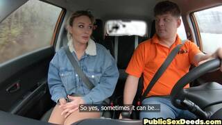 Busty MILF pussydrilled in the car