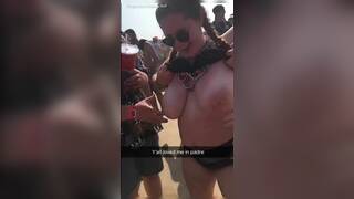 Slut Amanda gets groped and flashes huge tits at beach
