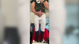 Football Athlete DILF JockDad87 Is Super Horny in His Pads, Pants and Socks on Cam