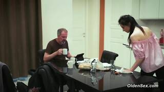 Teen Vera V seduces and fucks stepdad Steve Steel in the kitchen