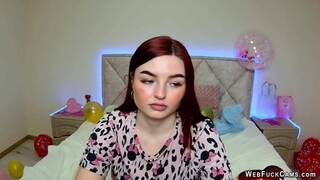 Big tits redhead babe NicolPot strips to bra on solo webcam show