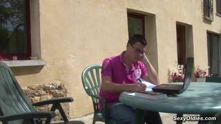 Busty French housewife Lucie Luke anal fucked in the garden