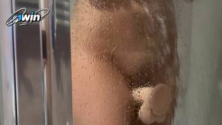 Amateur Persian gal draining with faux-cock in bathroom - XXX!