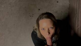 Public Blowjob! Big Tits Blonde Finishes Despite Being Caught.