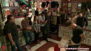 Blonde Alice Frost deep throat fucked and spanked and humiliated in public