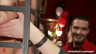 BDSM Birthday public orgy party with cattle prods and rough fucking