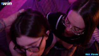 Pretty Mary gives greatest suck off with slutty schoolgirl in steamy threesome!