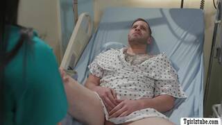 Lucky patient got his dick sucked by hot TS nurse