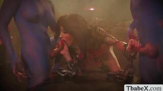 Shemale prisoner bareback fucked by demon shemales