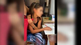 Spandex-clad babe gets cum on her face and body after BDSM fun